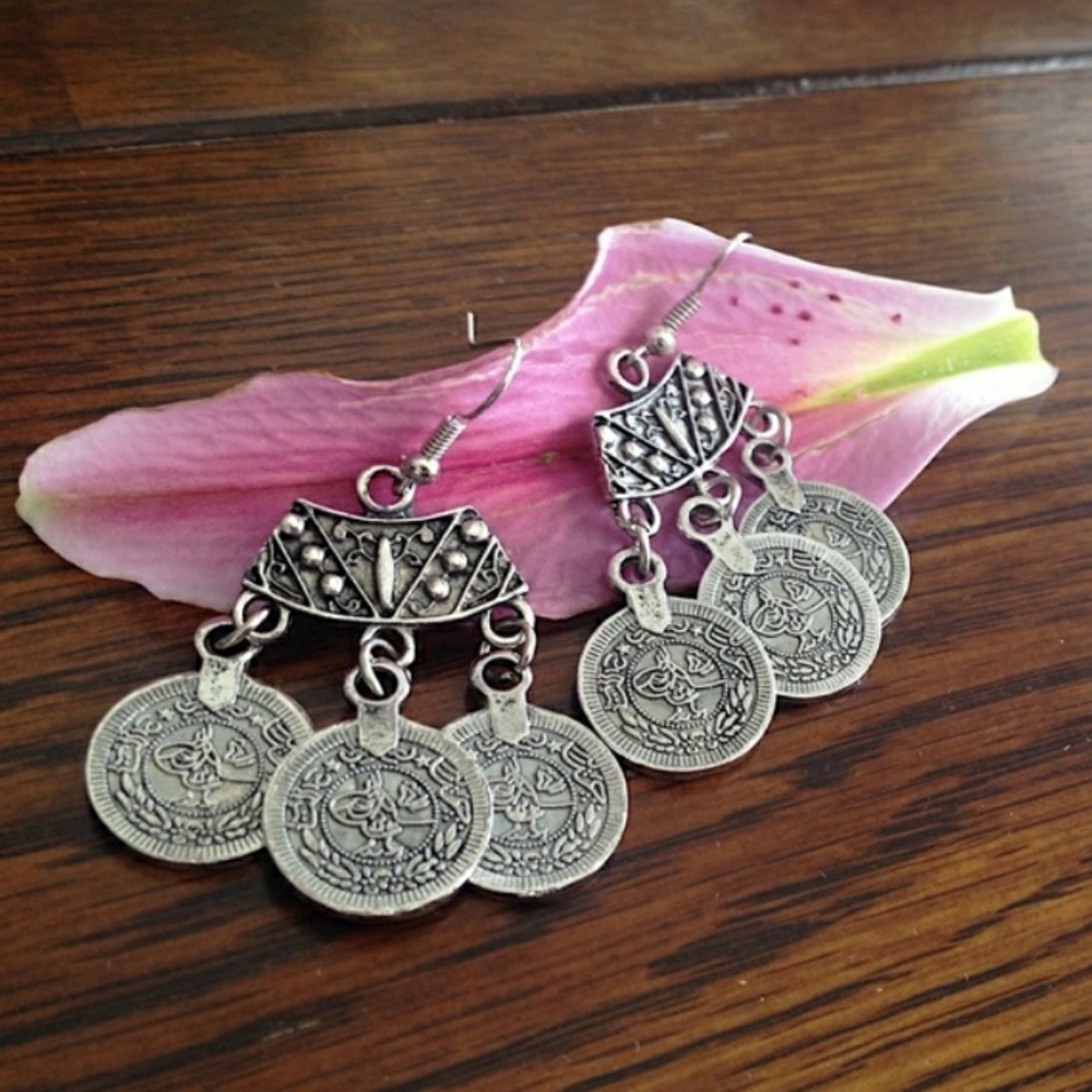 NWT Tibetan Silver Coin Earrings